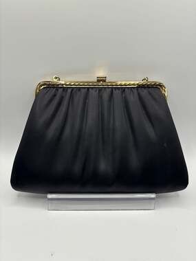 Vintage HL USA Black Satin Evening Clutch and Shoulder Bag